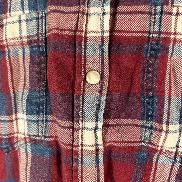 American Eagle Flannel Shirt Women's Small Blue Red Pearl Snap Boyfriend Long Sl - Picture 4 of 10